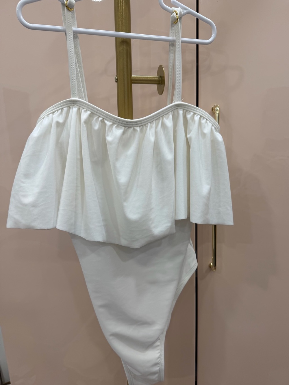 White Off-Shoulder Ruffle One-Piece Swimsuit